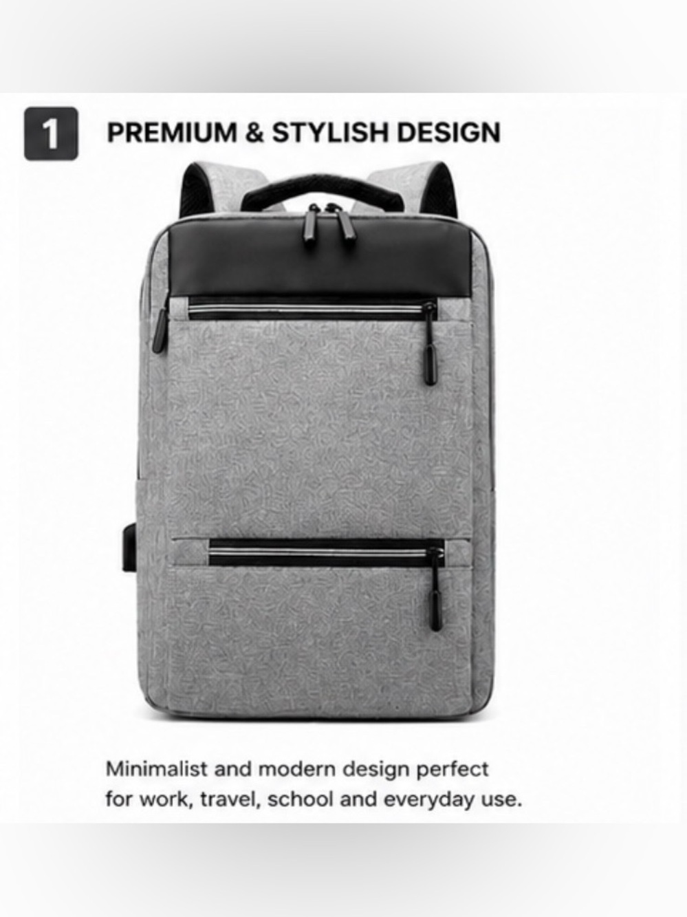 Grey Men's Laptop Backpack - Picture 2 of 7